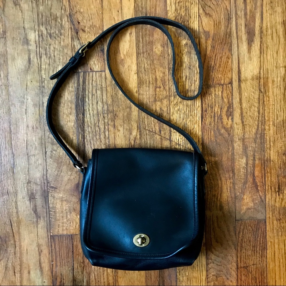 Vintage Coach Black Leather Crossbody